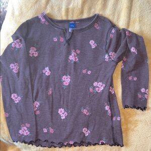 Old Navy Kids waffle knit Long Sleeve Floral Top in chocolate brown and Pink